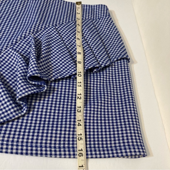 NWT TOPSHOP Gingham Blue White Ruffled Across Front Mini Skirt Size 8 - Picture 6 of 11